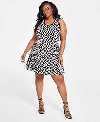 Nina Parker Plus Geo-Print Fit & Flare Sweater Dress