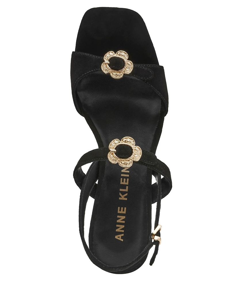 Anne Klein Women's Felipa Flower Embellished Block Heel Dress Sandals