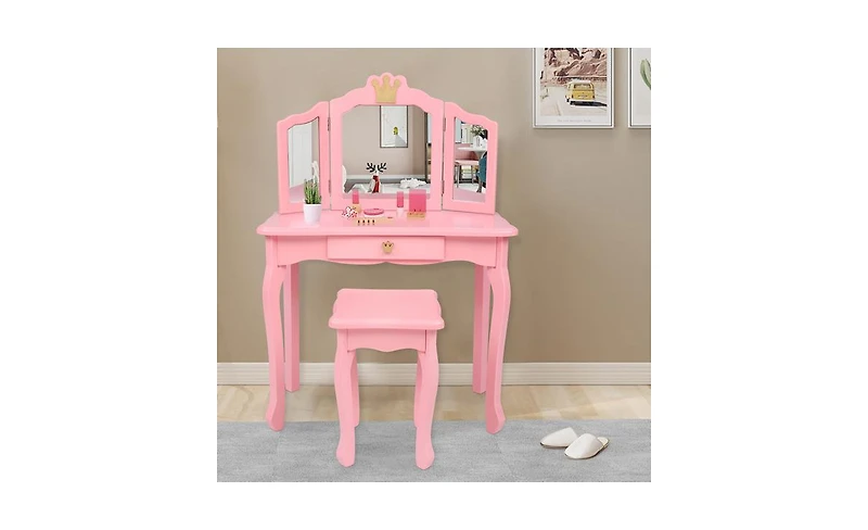 Slickblue Charming Children's Dressing Table with Storage for Kids' Room
