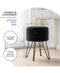 Nestl Textured Velvet Round Ottoman with Storage – Modern Foot Stool, Makeup Vanity Small Rest, Perfect for Living Room & B