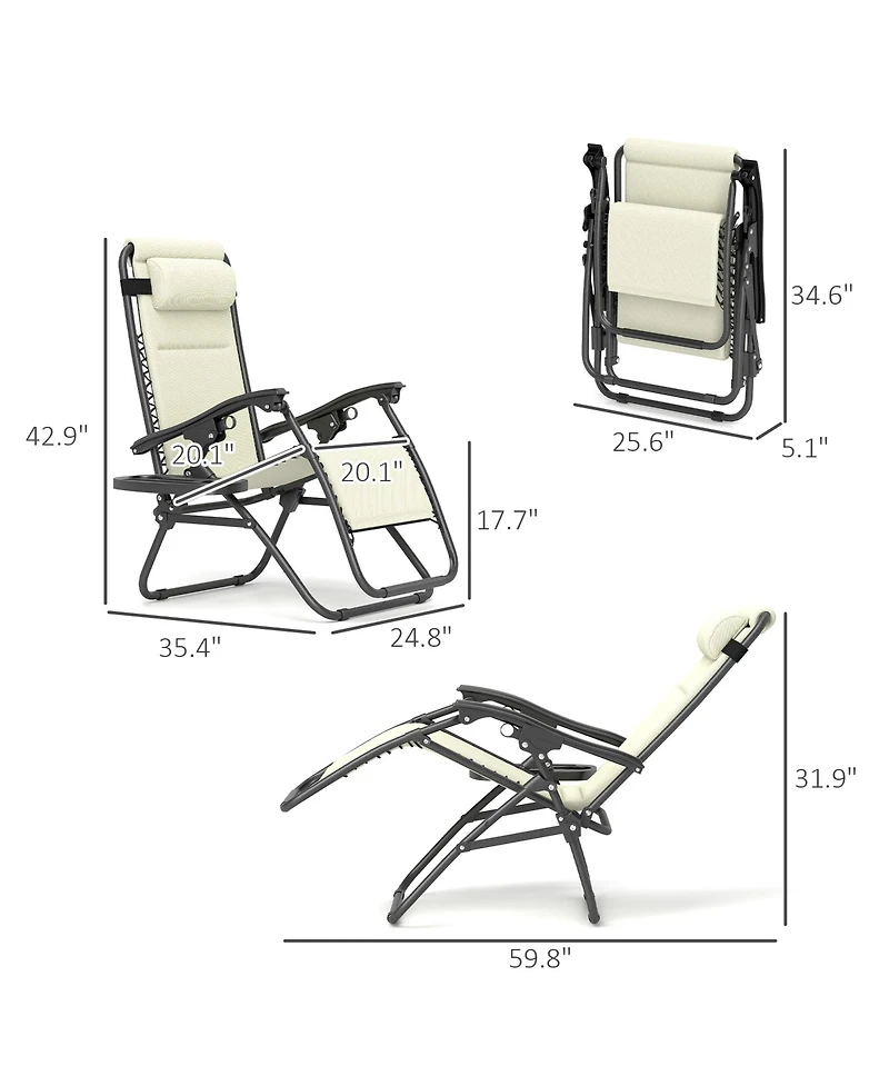 Outsunny Zero Gravity Lounge Chair Set Padded Outdoor Recliner