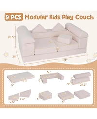 Costway Kids Modular Play Couch Set with Suede Fabric Cover High-Density Foam