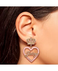 Juicy Couture Gold-Tone Crown & Pink Heart Drop Earrings
