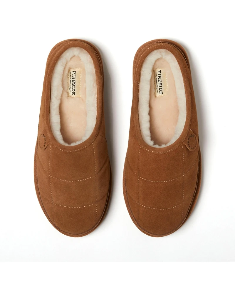 Dearfoams Men's Fireside by Grafton Quilted Genuine Shearling Clog Slipper