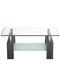 Rectangular Tempered Glass Coffee Table w/Shelf Wood