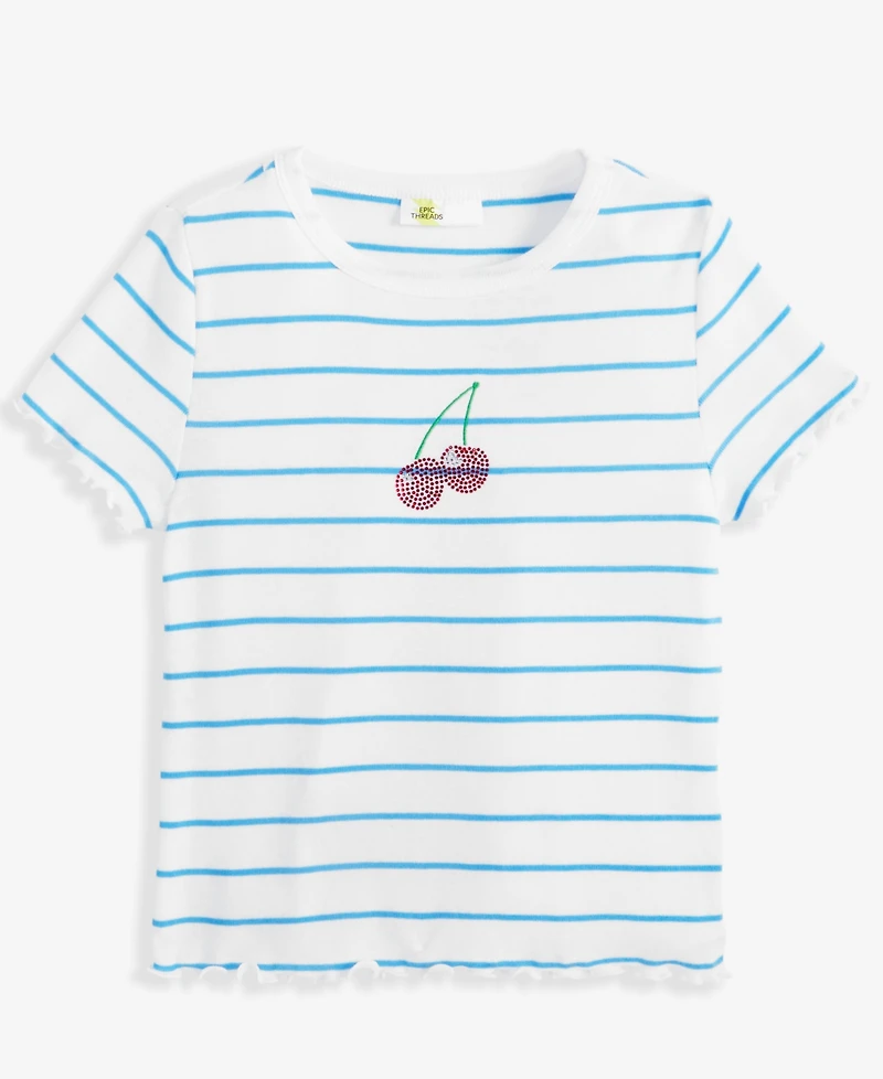Epic Threads Little & Big Girls Cherry Stripe Rhinestone Baby Tee, Exclusively at Macy's