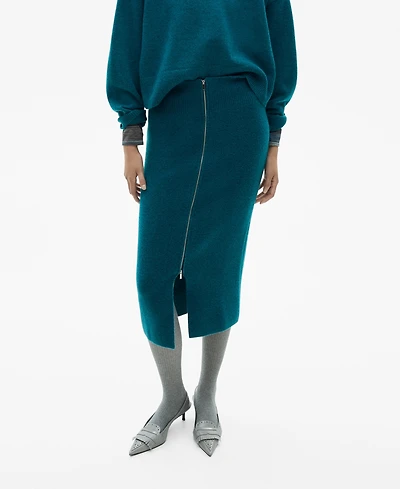 Mango Women's Zipper Knit Midi Skirt