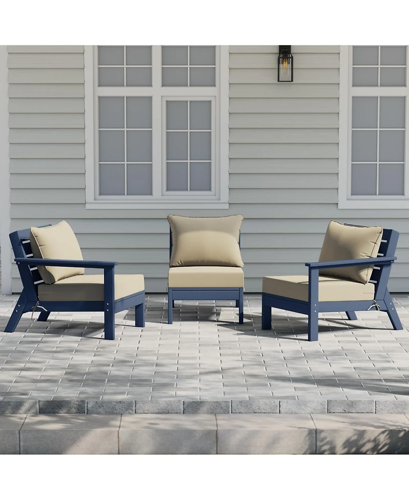 WestinTrends Outdoor Patio Hdpe Navy Blue Sectional Sofa with Cushions