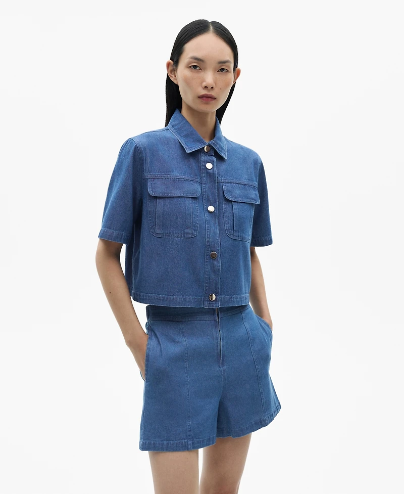 Mango Women's Denim Effect Cotton Shorts