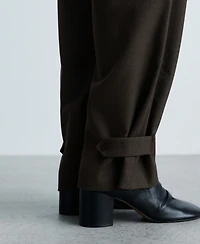 Mango Women's Buttoned Hem Wide Leg Pants