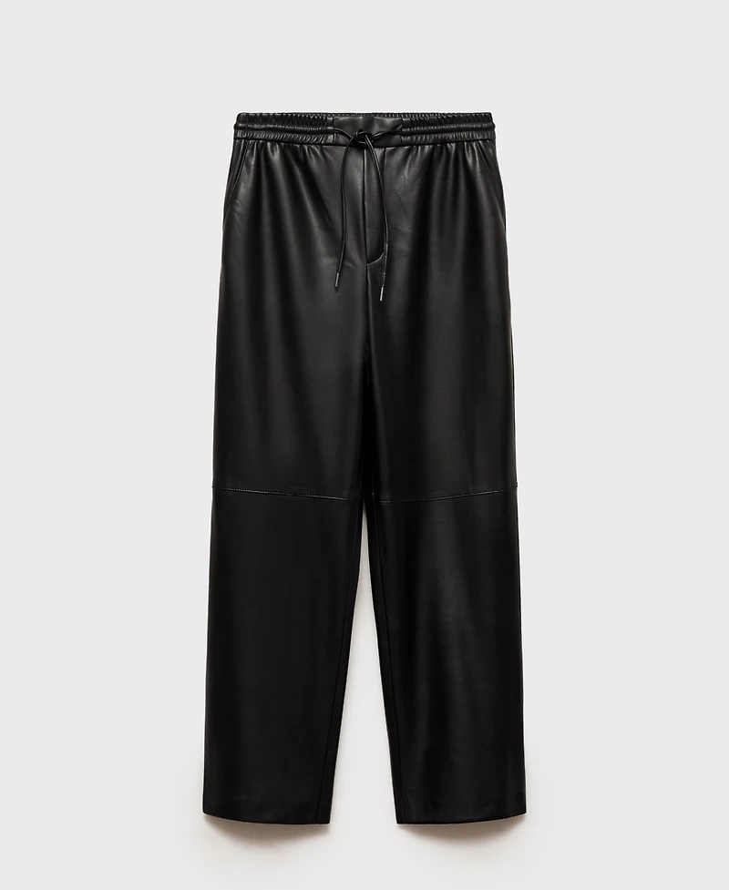 Mango Women's Leather-Effect Elastic Waist Pants
