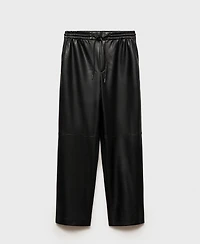 Mango Women's Leather-Effect Elastic Waist Pants
