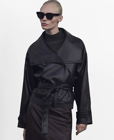 Mango Women's Leather Effect Lapels Maxi Jacket
