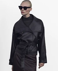 Mango Women's Leather Effect Lapels Maxi Jacket