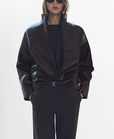 Mango Women's Perkins Collar Texture Jacket