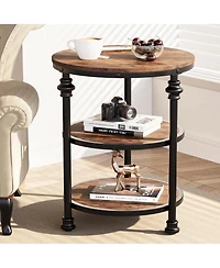 gaomon Round Side Table,Small End Table with 3 Shelves for Living Room,Bedroom
