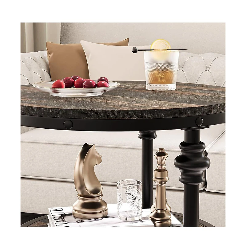 gaomon Round Side Table,Small End Table with 3 Shelves for Living Room,Bedroom, Night Stand Accent Coffee Table with Steel Frame for Small Spaces