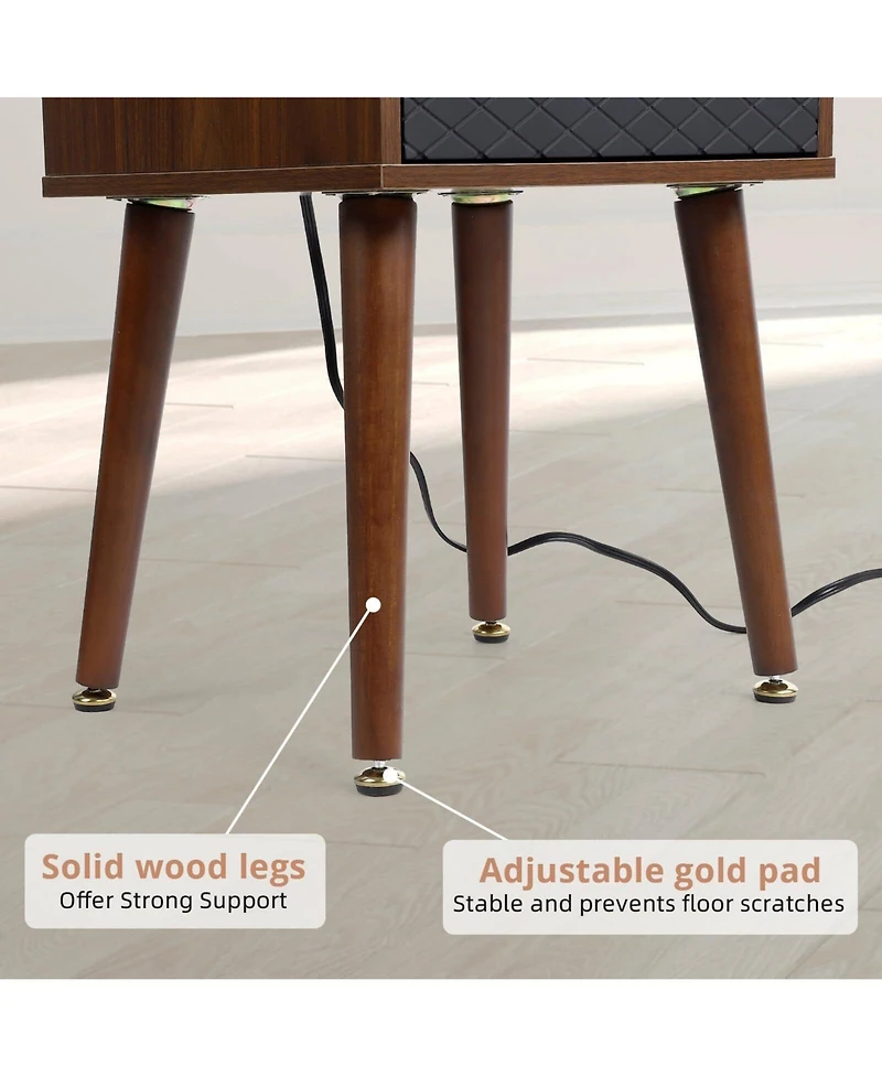 gaomon Mid Century Modern End Table with Charging Station, Nightstand with Usb Ports, Side Table for Living Room