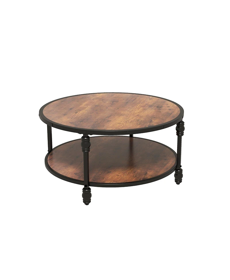 gaomon Round Coffee Table, 31" Coffee Table with Open Storage Shelf, 2-Tier Industrial Circle Wood Center Table for Living Room,Storage Shelf Modern D