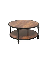gaomon Round Coffee Table, 31" Coffee Table with Open Storage Shelf, 2-Tier Industrial Circle Wood Center Table for Living Room,Storage Shelf Modern D