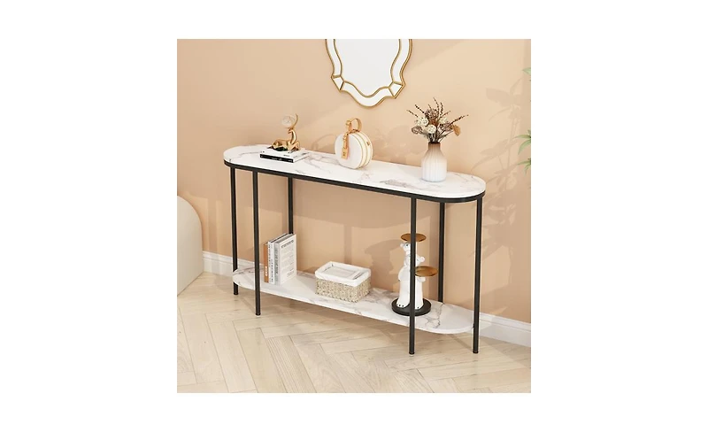 Slickblue Console Table 2-Tier Narrow Entryway with Storage Shelves, Faux Marble for Living Room, Bedroom