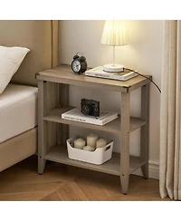 Gaomon Grey Farmhouse End Table, 3 Tier Rustic Side Table, Narrow Sofa Table Set of 2 with Ample Storage Shelf, Rectangular Nightstand