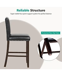 Gymax Set of Bar Stools Pvc Leather Counter Height Chairs for Kitchen Island