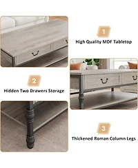 gaomon Coffee Table with Drawers, 41" Large Center Table with Storage Rectangular Cocktail Table, Mid Century Wooden Coffee Tables, Retro Living Room