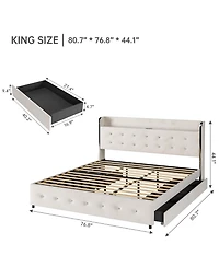 gaomon King Size Bed Frame, Upholstered Platform Bed Frame with Trundle