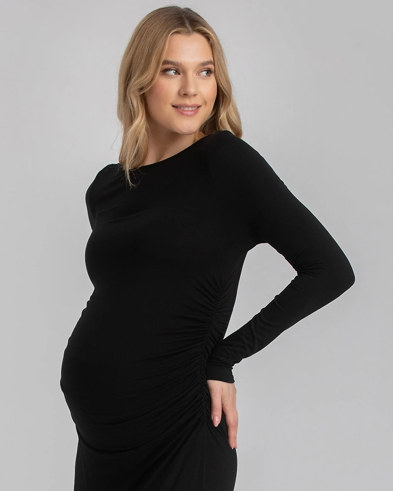 Maternity Maxi Arianna Dress with Ruching Long Sleeve