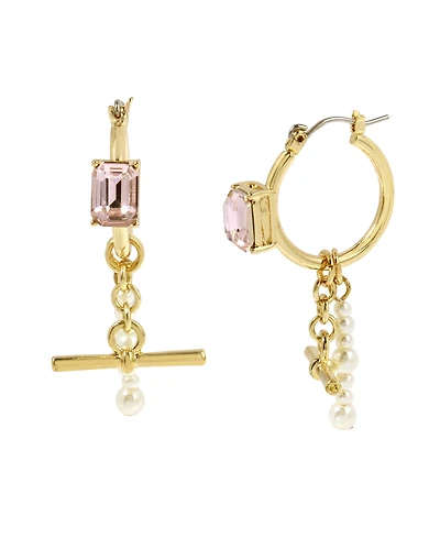 Steve Madden Punk Romance Faux Stone Cultivated Pearl Gem Hoop Earrings