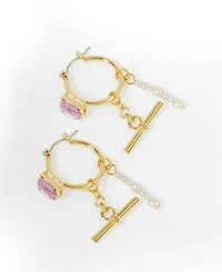 Steve Madden Punk Romance Faux Stone Cultivated Pearl Gem Hoop Earrings