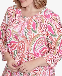 Alfred Dunner Plus Size Classic Embellished Crew Neck Paisley Top