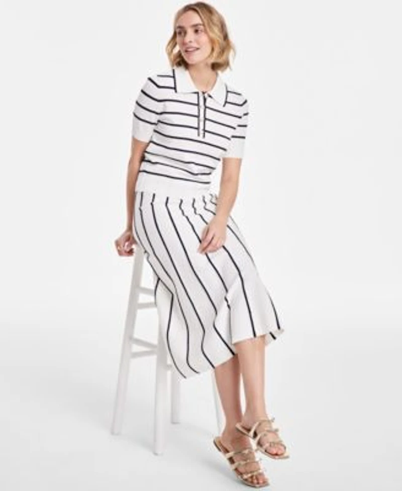 On 34th Womens Rib Stripe Polo Sweater Knit Midi Skirt Exclusively At Macys