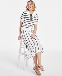 On 34th Womens Rib Stripe Polo Sweater Knit Midi Skirt Exclusively At Macys