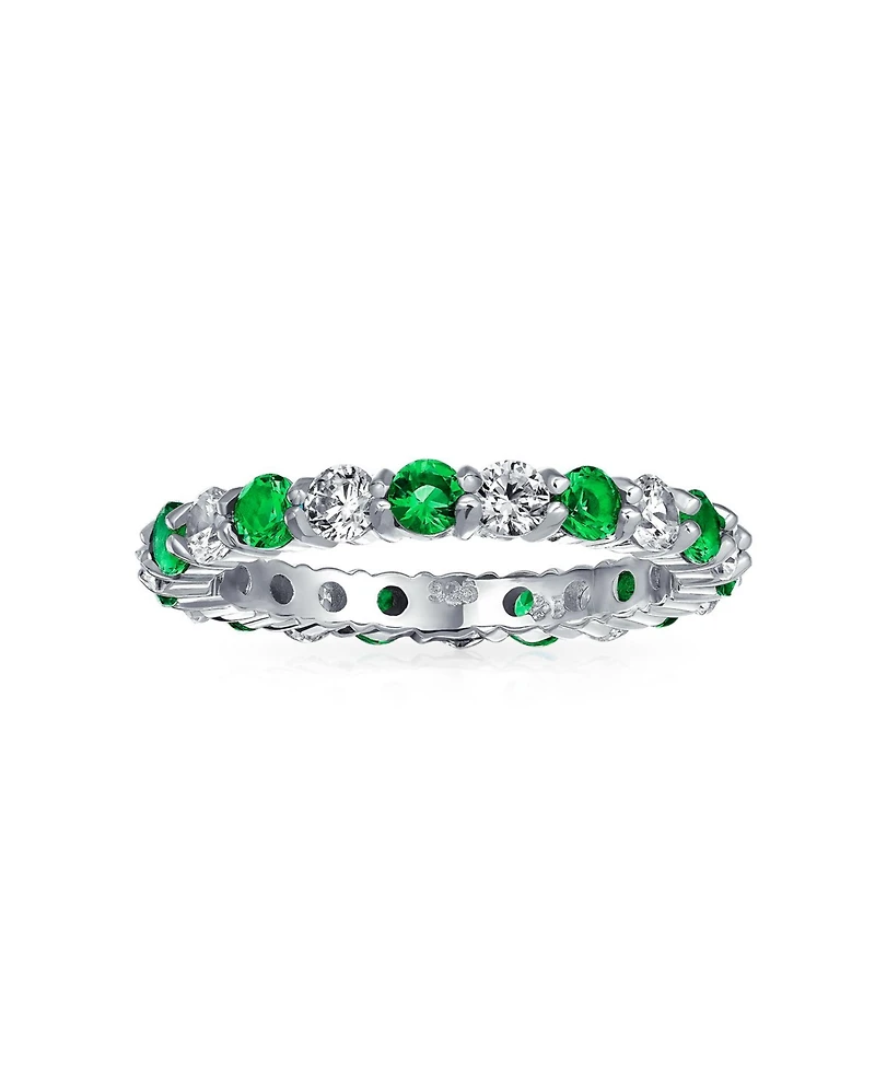 Bling Jewelry Alternating Two Tone Cubic Zirconia Stackable Cz Eternity Cocktail Statement Ring .925 Sterling Silver