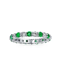 Bling Jewelry Alternating Two Tone Cubic Zirconia Stackable Cz Eternity Cocktail Statement Ring .925 Sterling Silver