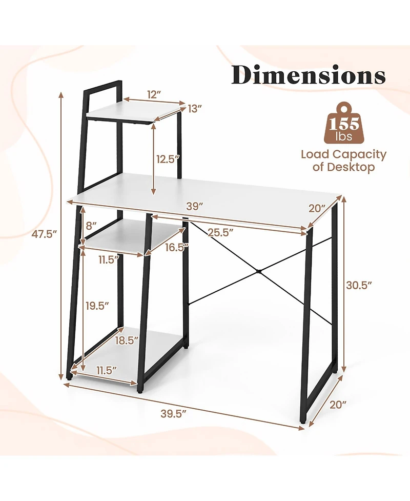 Gouun Compact Computer Desk Workstation with 4 Tier Shelves for Home and Office