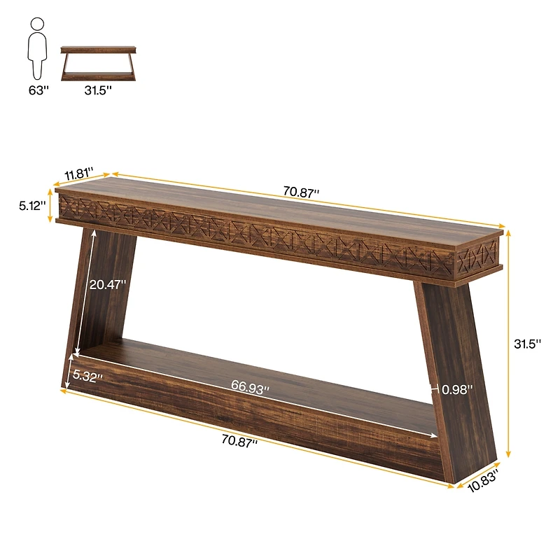 Tribesigns Farmhouse Entryway Table, 70.87-Inch Console Table with Storage, Wood Sofa Behind The Couch, Industrial Hallway Accent