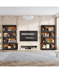 Tribesigns 71" Tall Bookcase Set of 2, 4-Tier S-Shaped Bookshelf, Wood Decorative Storage Shelving, Modern Freestanding Display Shelves