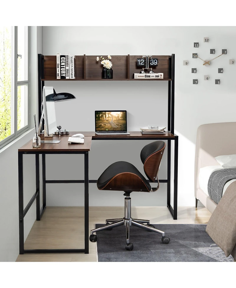 Gouun Reversible L-Shaped Corner Desk with Storage Bookshelf