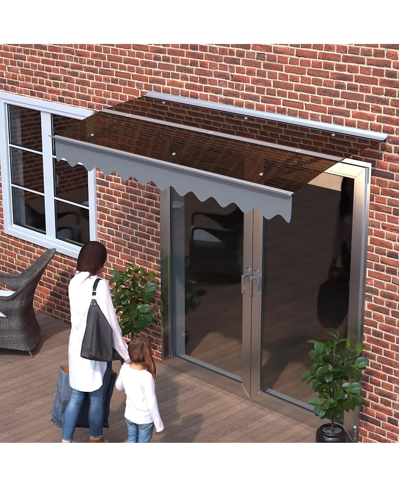 Door Window Awning Canopy Made of 0.137 Inch Thick Crystal Solid Polycarbonate Sheet and Aluminum Alloy with Valance