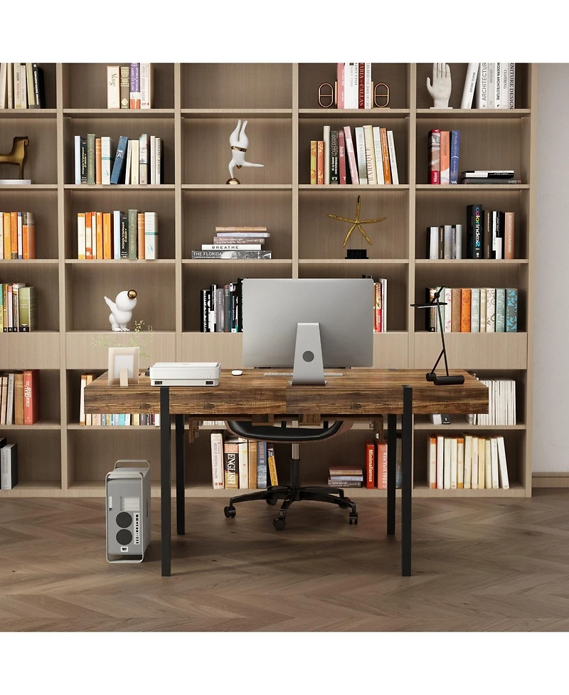 Famapy 78.7 in. Width, Rectangular Brown Grain Wood Extendable Writing Desk Office Commercial Desk, Computer Meeting Table