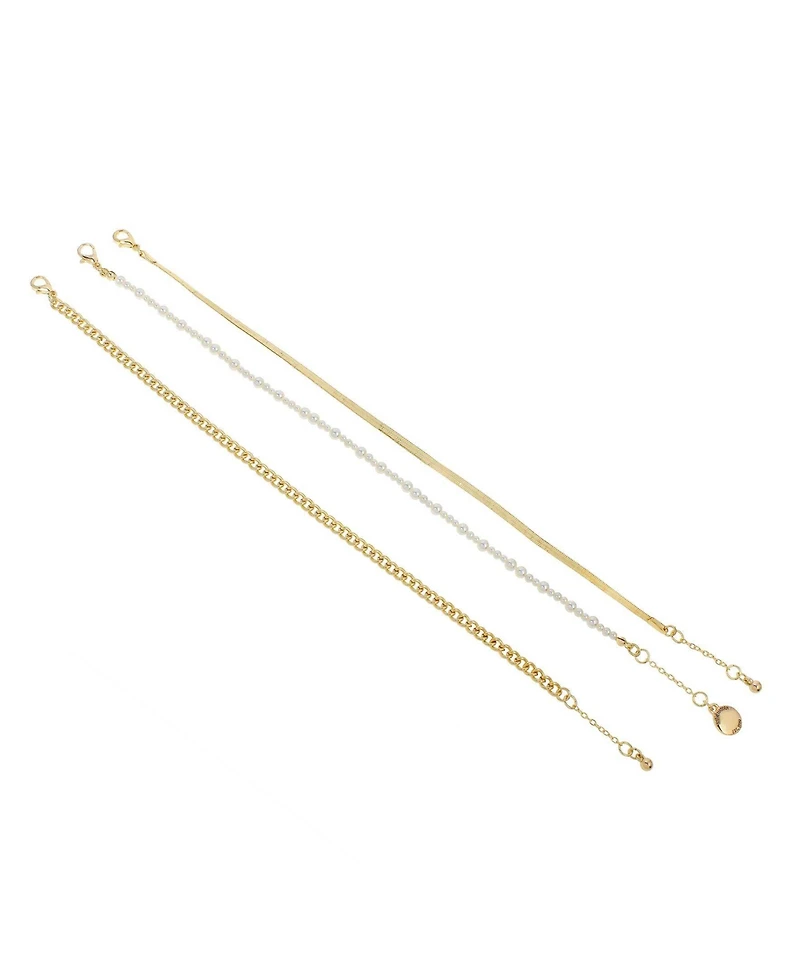 Steve Madden Faux Cultivated Pearl Chain Mixed Anklets