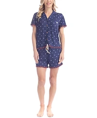 Ocean Pacific Women's Notched-Collar Shortie Pajama Set