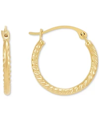Polished Ribbed Textured Extra Small Hoop Earrings in 10k Gold, 15mm