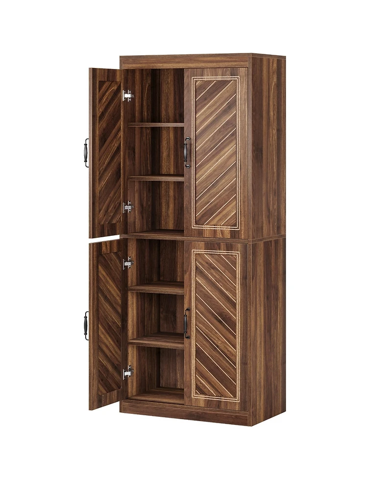 Tribesigns 69" Tall Kitchen Pantry Cabinet, Farmhouse Pantry Storage Cabinet with 4 Doors and 4 Adjustable Shelves, Rustic Wood Cupboard, Brown