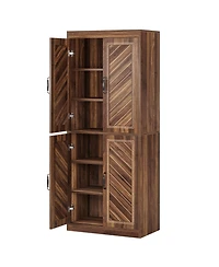 Tribesigns 69" Tall Kitchen Pantry Cabinet, Farmhouse Pantry Storage Cabinet with 4 Doors and 4 Adjustable Shelves, Rustic Wood Cupboard, Brown