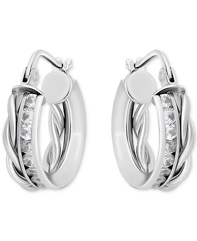 Giani Bernini Cubic Zirconia Channel Set & Twist Double Row Small Hoop Earrings in Sterling Silver, 0.59", Exclusively at Macy's (Also Available in 18