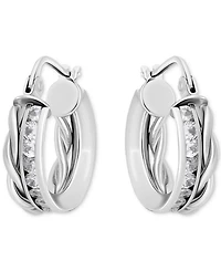 Giani Bernini Cubic Zirconia Channel Set & Twist Double Row Small Hoop Earrings in Sterling Silver, 0.59", Exclusively at Macy's (Also Available in 18